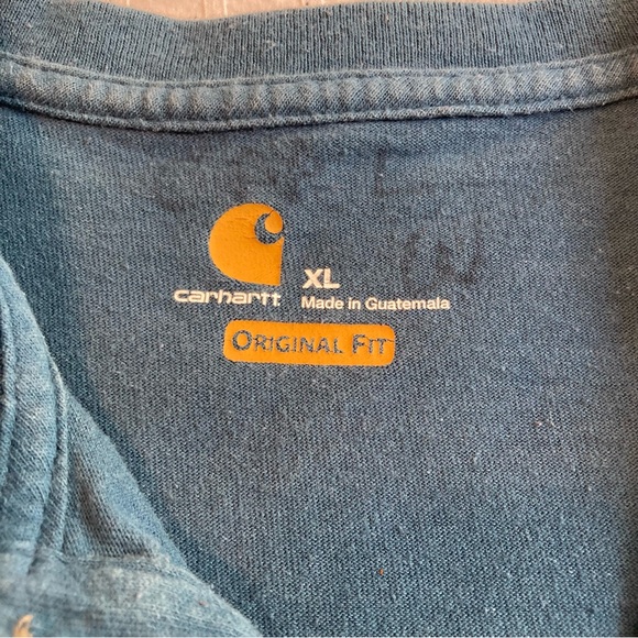 Carhartt Shirt XL Blue Short Sleeve Henley Pocket Tee Workwear Mens Buttons - Picture 2 of 8